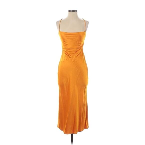 Bec And Bridge Seraphine Lace Up Tangerine Orange Midi Dress Draped Silky 2 - Picture 1 of 3